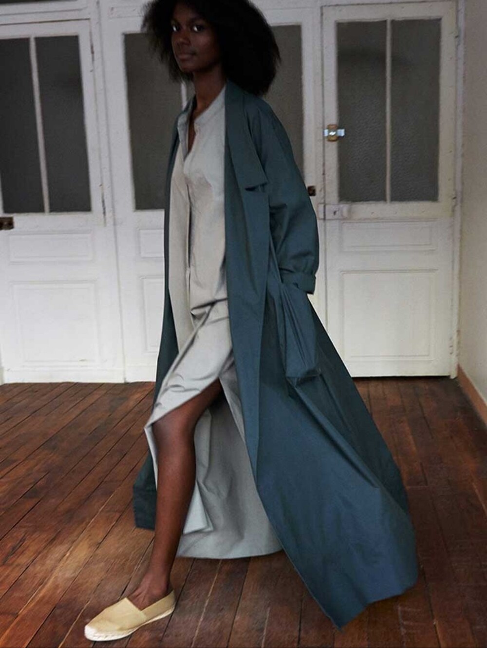 Cristaseya slate blue petrol trench coat sz XS